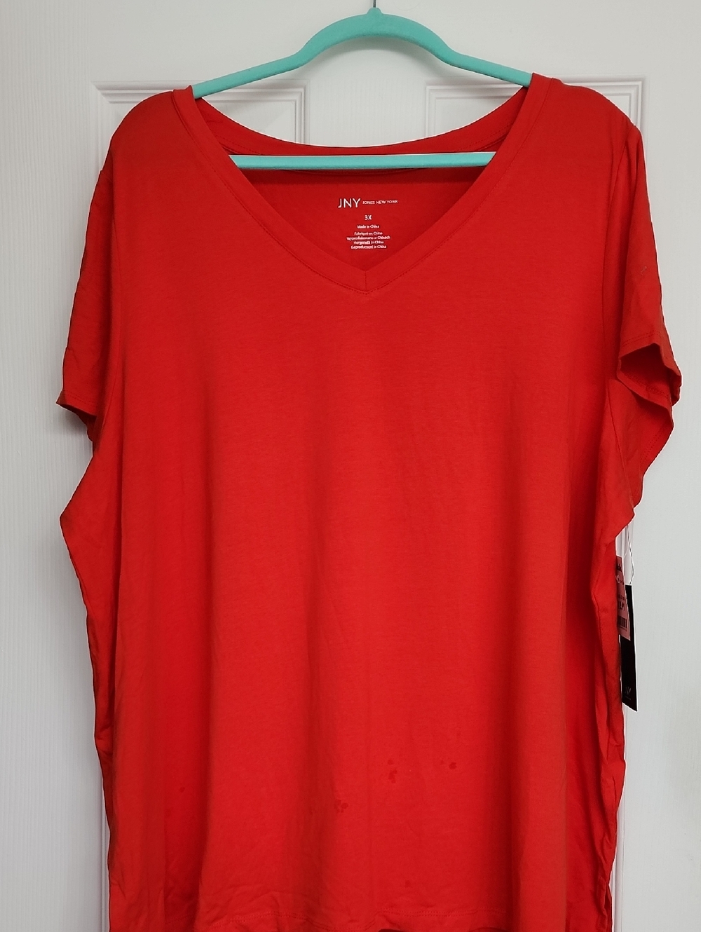 Jones New York Red/Coral V-Neck Short Sleeve Tee